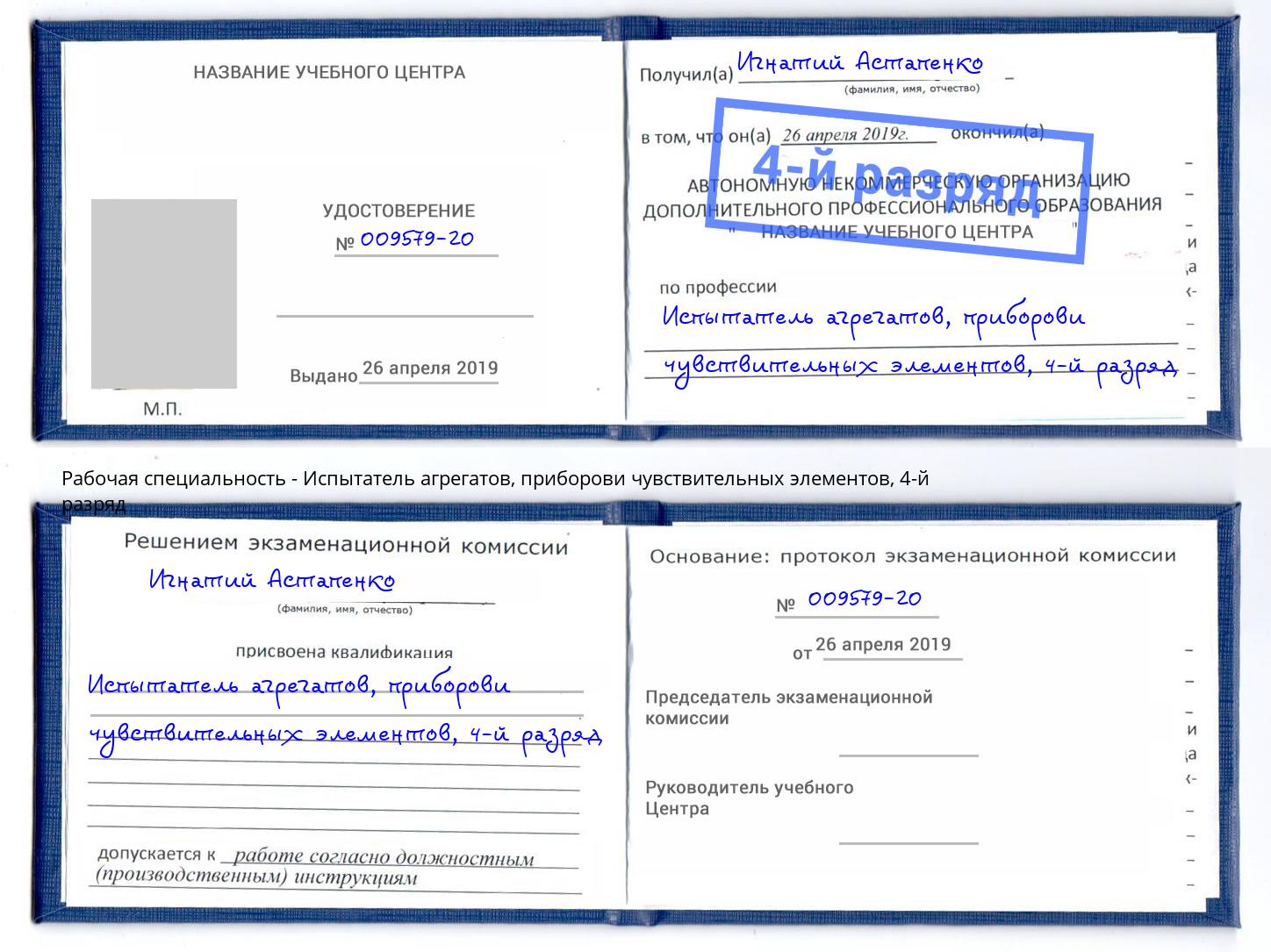 корочка 4-й разряд Испытатель агрегатов, приборови чувствительных элементов Гудермес