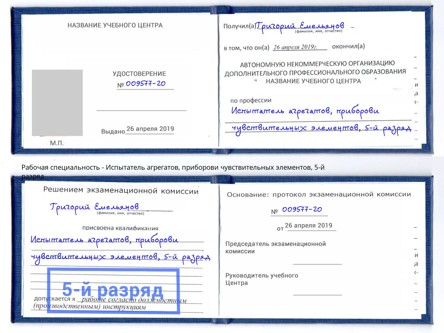 корочка 5-й разряд Испытатель агрегатов, приборови чувствительных элементов Гудермес