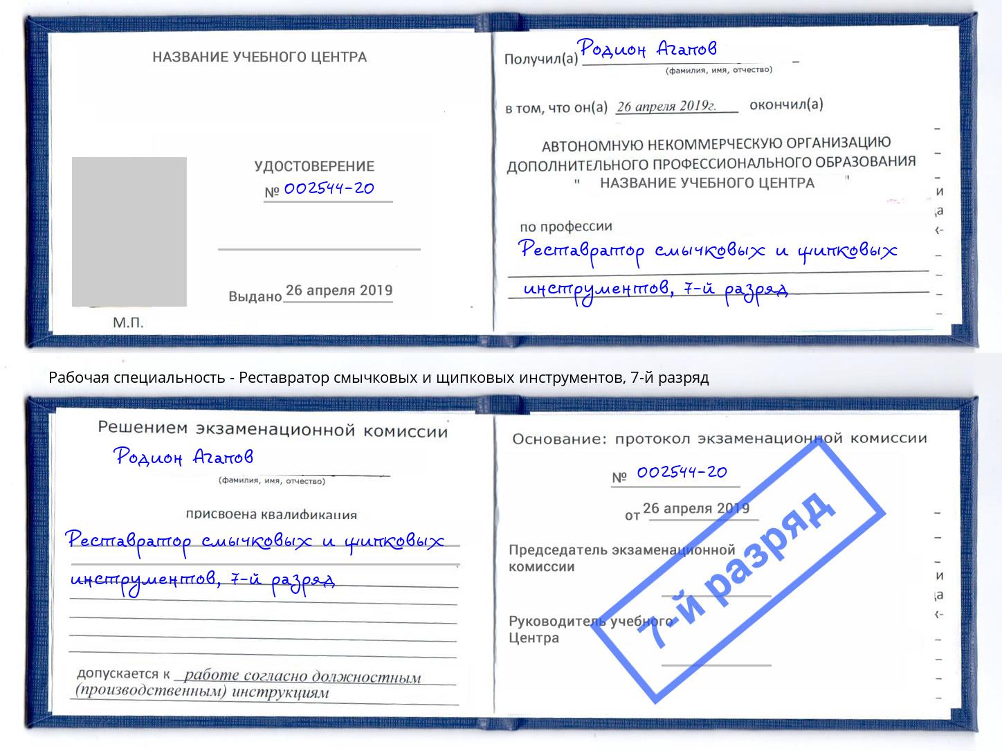 корочка 7-й разряд Реставратор смычковых и щипковых инструментов Гудермес