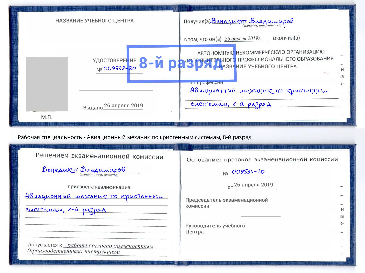 корочка 8-й разряд Авиационный механик по криогенным системам Гудермес