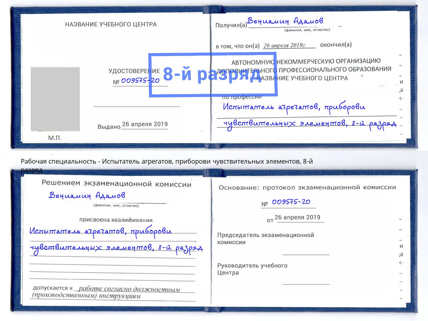 корочка 8-й разряд Испытатель агрегатов, приборови чувствительных элементов Гудермес